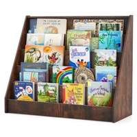 5-Tier Wooden Toddler Book Shelf Stand with Deep Compartments-Rustic Brown