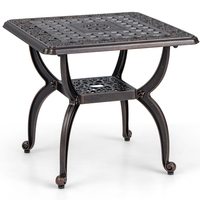 53 cm Cast Aluminum Outdoor Side Table with Hollow-carved Floral Pattern for Garden Porch-Rustic Brown