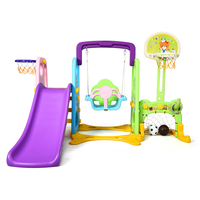 6 in 1 Kids Multifunctional Play Set with Slide,  Swing and Basketball Hoop