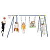 6-in-1 Metal Swing Set with 2 Height-Adjustable Swings for Kids 3-12 Years Old-Green