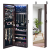 6 LED Lights Hanging Mirrored Jewelry Cabinet with Lock-Brown