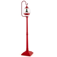 68 Inch Christmas Lamp Post with Sound-Activated Snow Globe Lantern-Red