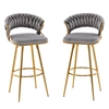 72cm Velvet Bar Stool Set of 2 with Woven Backrest and Gold Metal Legs-Grey