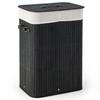 72L Bamboo Laundry Basket with Lid and Washable Liner Bag-Black
