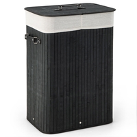 72L Bamboo Laundry Basket with Lid and Washable Liner Bag-Black