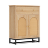 Accent Floor Storage Cabinet with Rattan Doors and Drawer-Natural