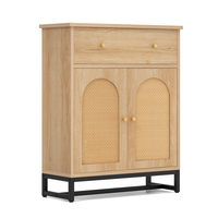 Accent Floor Storage Cabinet with Rattan Doors and Drawer-Natural