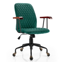 Adjustable Velvet Rocking Leisure Chair with Padded Seat and Rubber Wood Armrests-Green