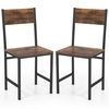 Armless Dinner Chairs Set of 2 with Metal Legs and Slanted Back-Rustic Brown