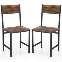 Armless Dinner Chairs Set of 2 with Metal Legs and Slanted Back-Rustic Brown
