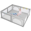 Baby Playpen with 50 Piece Ocean Balls and Non-slip Suction Cups-Light Grey