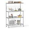 Bakers Rack on Wheels with Adjustable Shelves and Shelf Liner-Silver