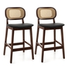 Bar Stool Set of 2 with PE Rattan Backrest,  Padded Seat and Footrest
