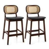 Bar Stool Set of 2 with PE Rattan Backrest,  Padded Seat and Footrest