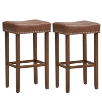 Bar Stool Set of 2 with PU Leather Upholstery Backless-Brown-74 cm