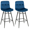 Bar Stools Set of 2 with Tufted Back,  Metal Footrests and Legs-Blue