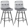 Bar Stools Set of 2 with Tufted Back,  Metal Footrests and Legs-Grey