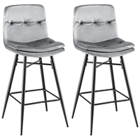 Bar Stools Set of 2 with Tufted Back,  Metal Footrests and Legs-Grey