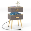 Bedside Sofa Side Tables with 2 Drawers and 2 USB Ports-Grey