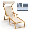 Birch Wood Chaise Lounge Chair with Adjustable Canopy Reclining Backrest and Footrest-Beige