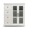 Buffet Sideboard with Glass Doors,  4 Drawers and Adjustable Shelf-White