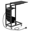 C-shaped End Table Rolling with Charging Station and Retractable Tabletop-Black
