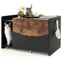 Cat Litter Box Enclosure with Pull-out Drawer,  Rolling Caster and Flip Door-Black & Brown