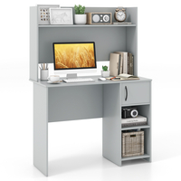 Computer Desk with Hutch and 2 Open Shelves-Grey