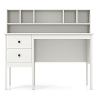 Computer Desk with Power Outlets and 5-Cubby Hutch-White