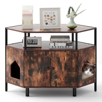 Corner Cat Litter Box Enclosure with Open Shelf-Rustic Brown