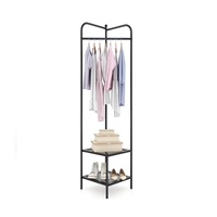Corner Coat Rack with Shelves and Top Hanger-Black