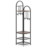 Corner Hall Tree 4-Tier Coat Rack with Storage Bench and Hooks-Rustic Brown