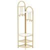 Corner Hall Tree 4-Tier Coat Rack with Storage Bench and Hooks-White and Golden