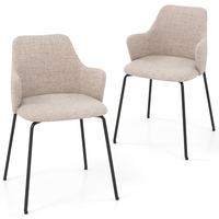 Dining Chairs Set of 2 Upholstered Accent Chairs with Curved Backrest-Beige