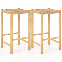 Dining Stool Set of 2 with Rubber Wood Frame and Woven Paper Seat-36 x 36 x 65cm