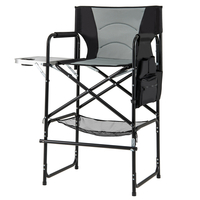 Directors Chair Folding Makeup Artist Chair with Foldable Side Table-Grey