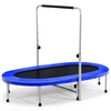 Double Foldable Fitness Trampoline with Adjustable Handrail-Blue