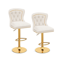 Dutch Velvet Bar Stool with Footrest-Beige