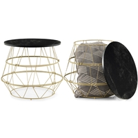 Faux Marble Top Side Table with Gold Metal Frame-Golden
