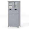 Floor Storage Cabinet with 2 Glass Doors,  2 Drawers and Adjustable Shelves-Grey