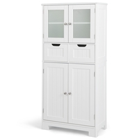 Floor Storage Cabinet with 2 Glass Doors,  2 Drawers and Adjustable Shelves-White