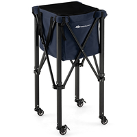 Foldable Aluminum Tennis Ball Cart Hopper Basket with Wheels-Blue