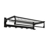 Foldable Bathroom Towel Rack with Adjustable Towel Bar and Movable Hooks