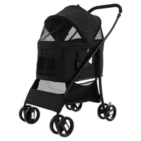 Foldable Pet Stroller with 4-Level Adjustable Canopy and Storage Basket-Black