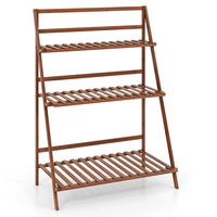 Folding Bamboo Plant Stand for Living Room Patio Garden Balcony Porch-Coffee