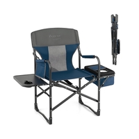 Folding Camping Chair with Side Table and Cooler Bag-Blue