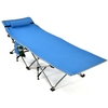 Folding Camping Cot with Detachable Headrest and Side Pocket-Blue