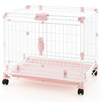 Folding Dog Kennel with Double Lockable Door and Wheels