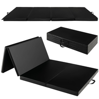 Folding Gymnastics Mat with Carry Handles,  Hook and Loop Fasteners-Black