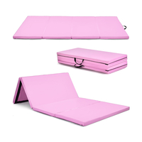 Folding Gymnastics Mat with Carry Handles,  Hook and Loop Fasteners-Pink